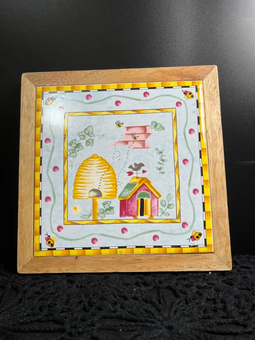 Framed Trivet with a Bee Motif