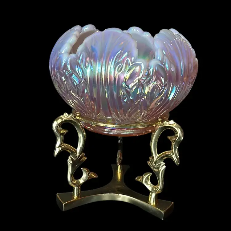 #01 - Fenton Opalescent Lotus Rose Bowl With Stand
