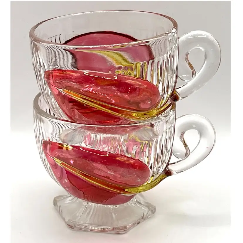 Set Of 2 Clear Glass Cranberry Calla Lily Flower  Replacement Cups 2.5 in Height