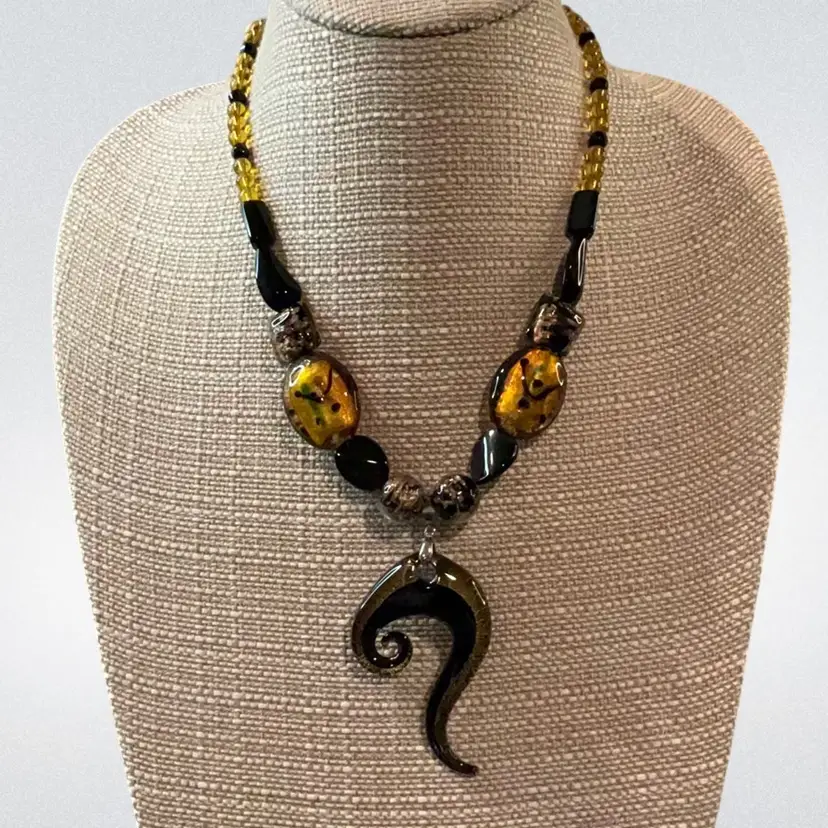 #01 #012- Art Glass Curly Q Question Mark Pendant Necklace