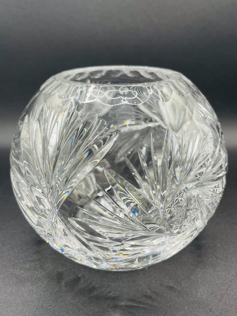 Julia Glassworks Hand Cut Crystal Rose bowl
