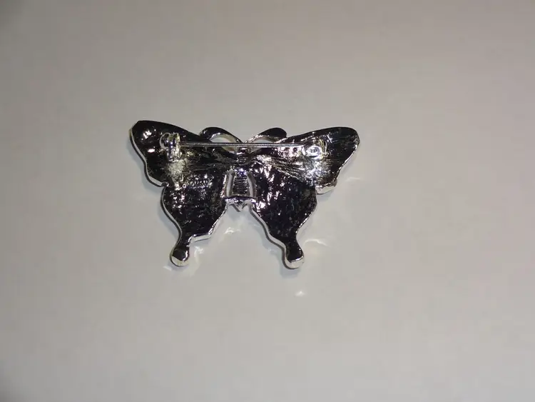 Vintage Roman Pink Rhinestones Butterfly Brooch Silver Tone Scarf Pin Marked