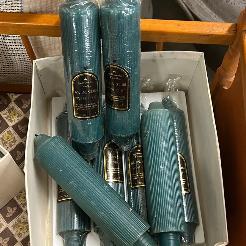 NOS Hallmark Westport Green Candle 6.5” Set of 8 - AU