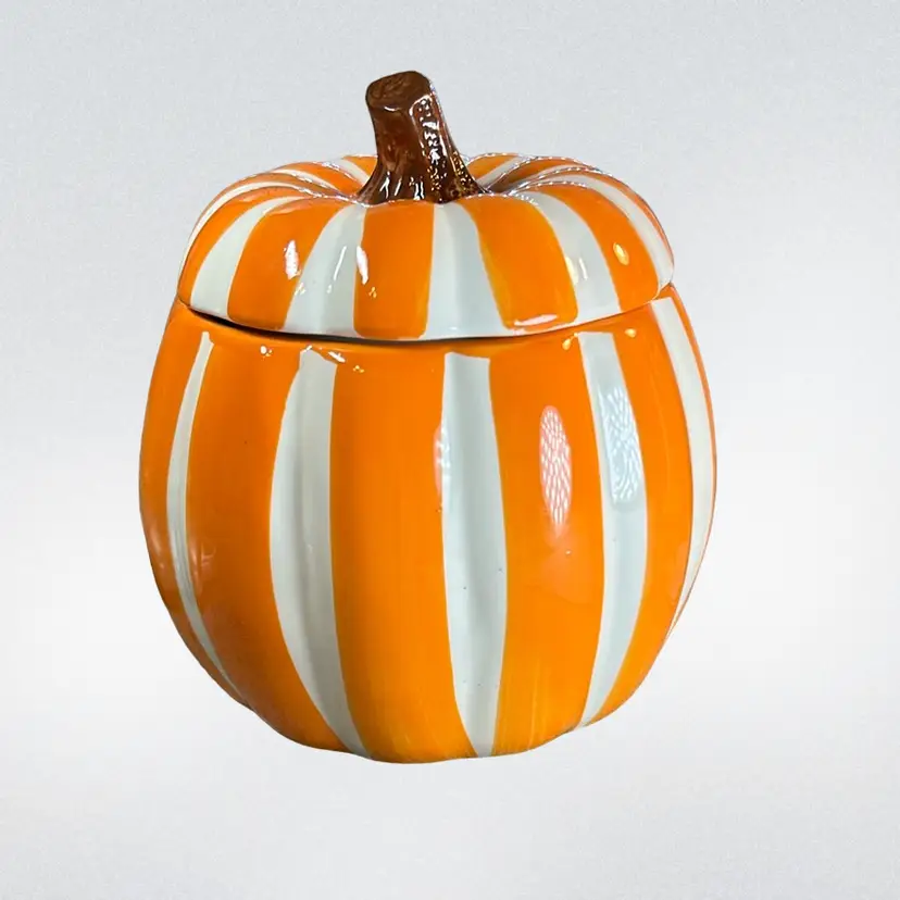 16 Striped Ceramic Pumpkin