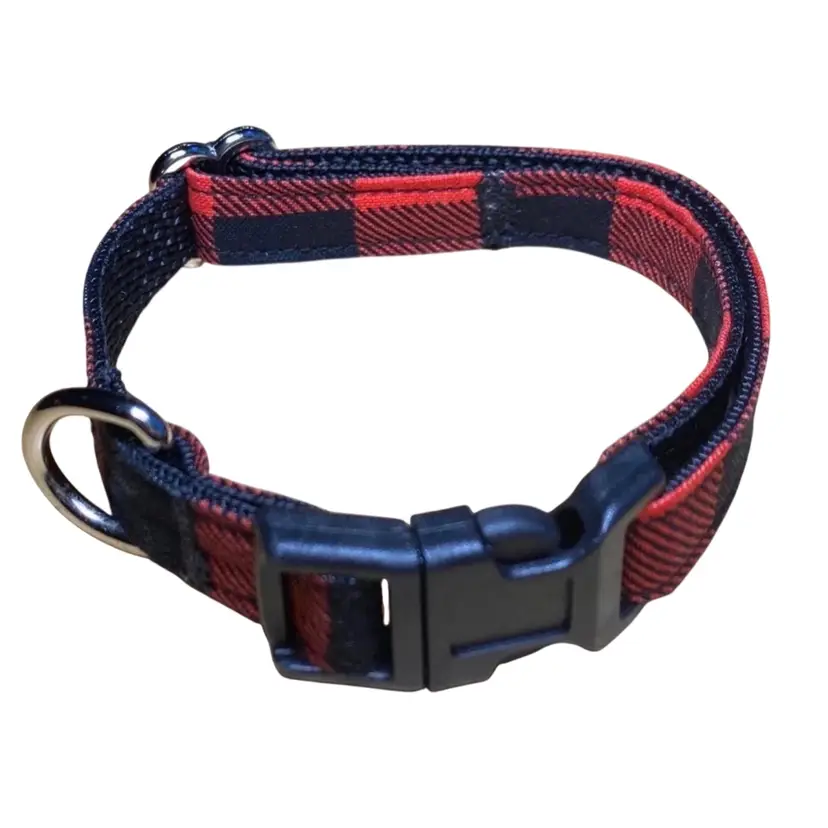 Dog/Cat/Puppy Collar Red Plaid Small Handmade Heavy Duty NEW