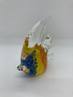 Red, yellow, and blue glass fish figurine paperweight