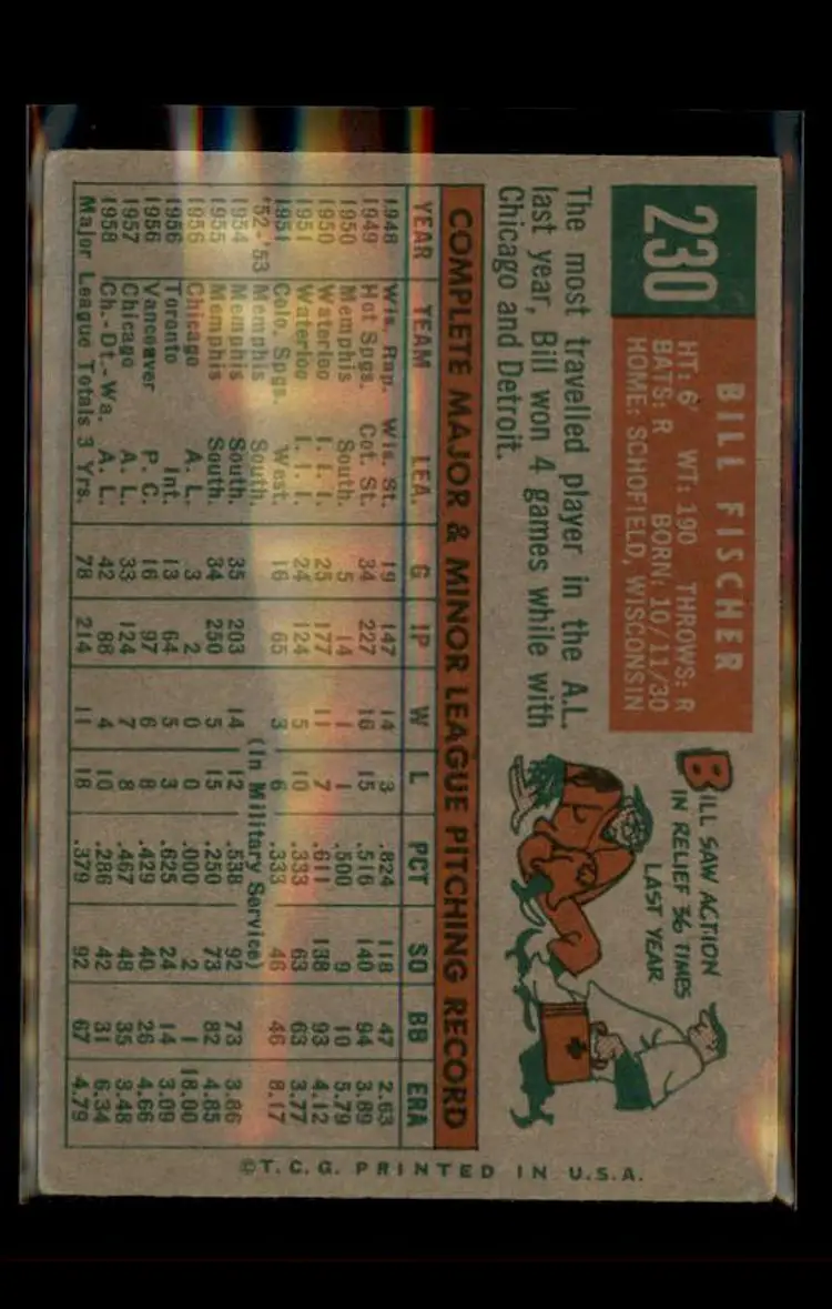 1959 Topps #230b Bill Fischer - (pk4) - Washington Senators