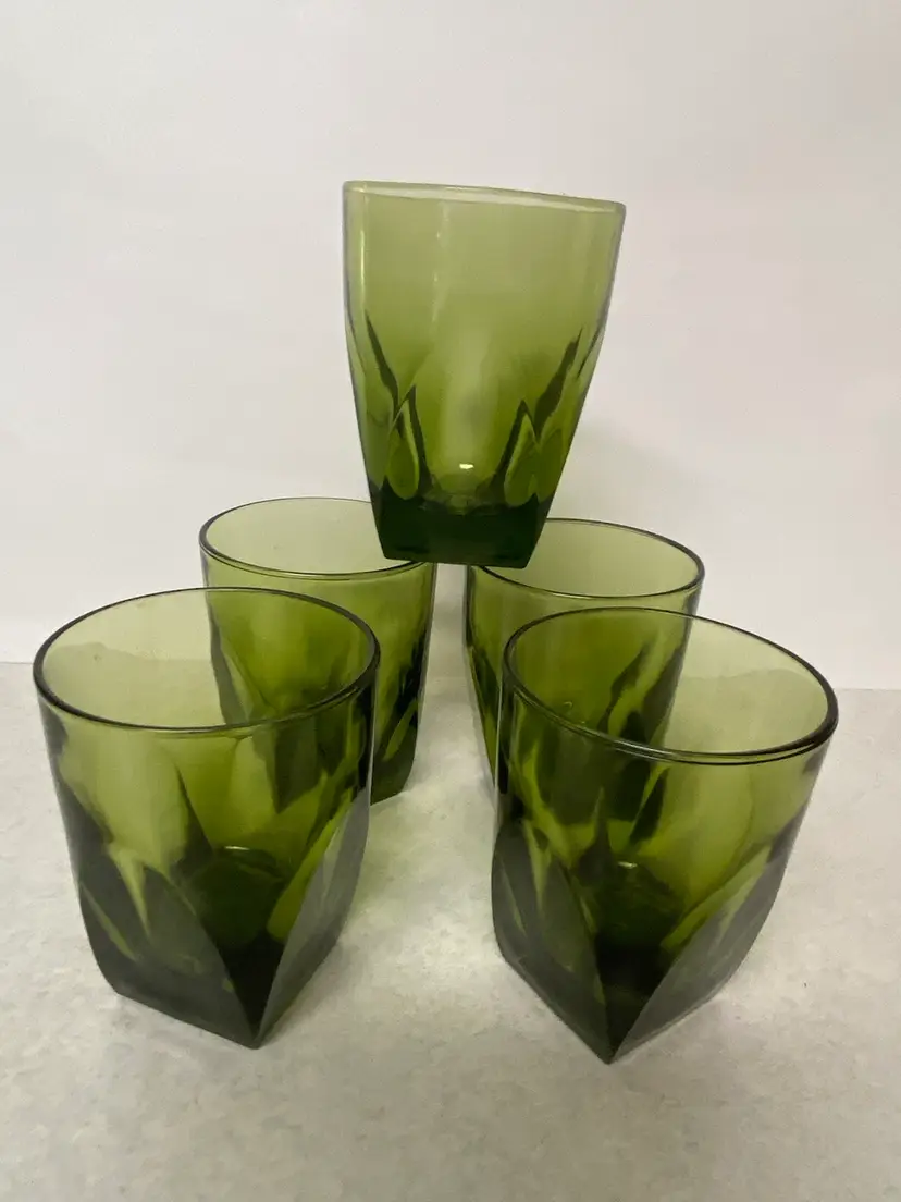 Hazel Atlas Green Colony Low Ball Glasses