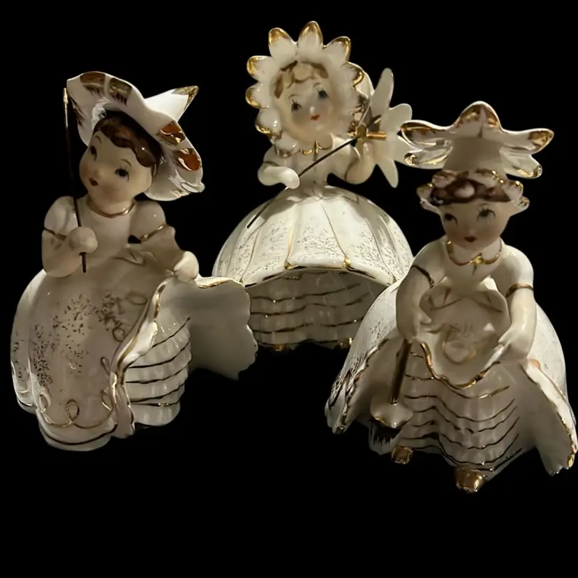 Vintage Lefton Set Of Three Girls In Bloomers, 4” Tall ,