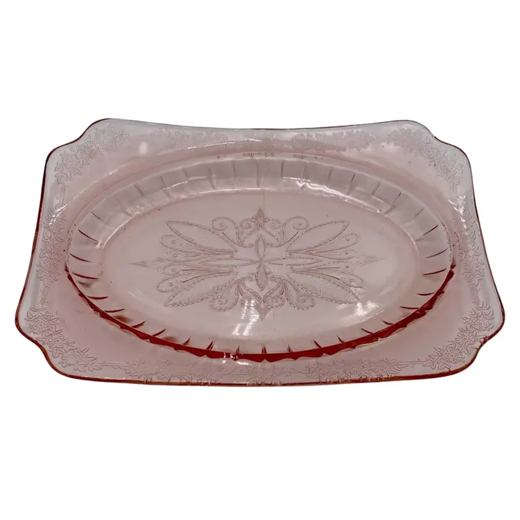Vintage ('30s) Jeannette Depression Glass Serving Dish/Bowl, Pink, "Adam" Design