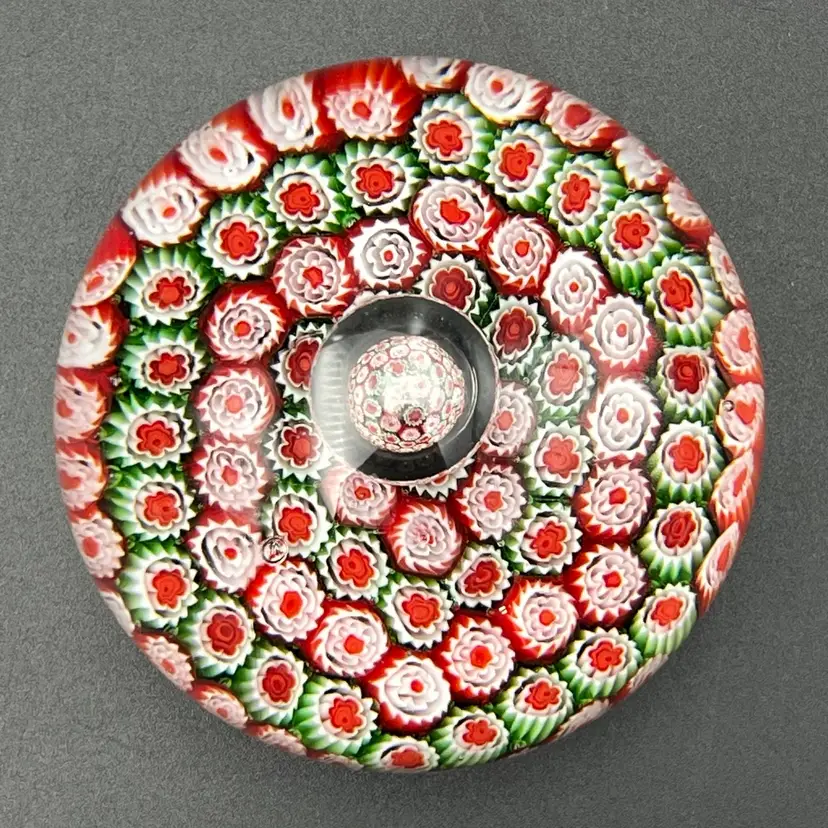 Millefiori Optical Illusion Controlled Bubble Art Glass Paperweight