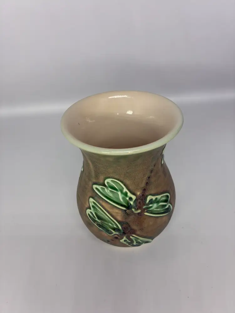 Signed Studio Pottery Dragonfly Vase 5"
