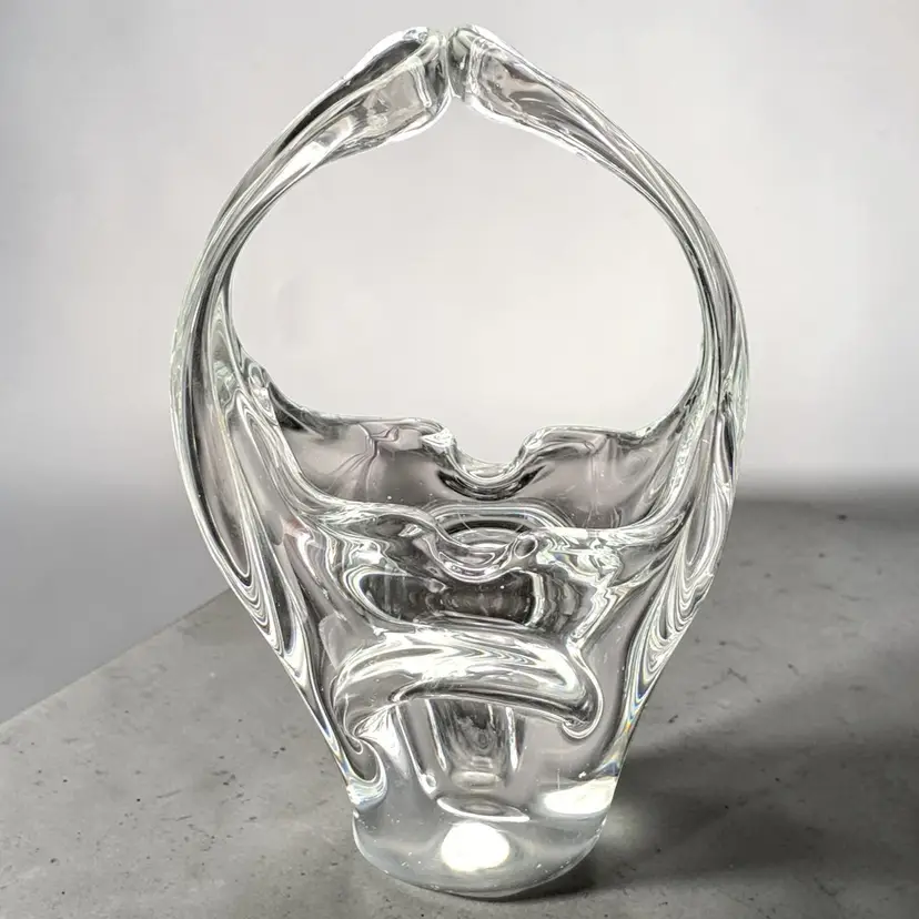 Toscany Hand Blown Art Glass Basket 7.5" H Murano Style Split Handle Heavy China