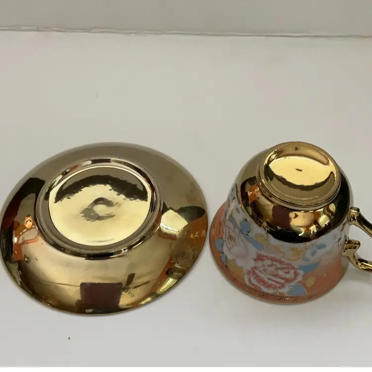 Decorative Porcelain Gold Colored & Floral Teacup