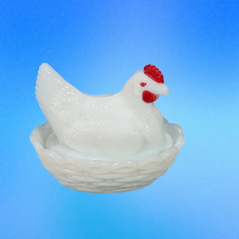 Vintage Milk Glass Hen on Nest Covered Dish