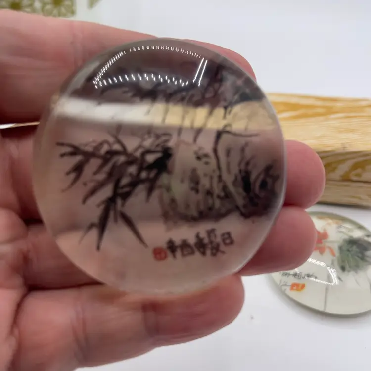 22-vintage Flat Glass Paper Weights, Japanese Or Chinese Motif With Original Box