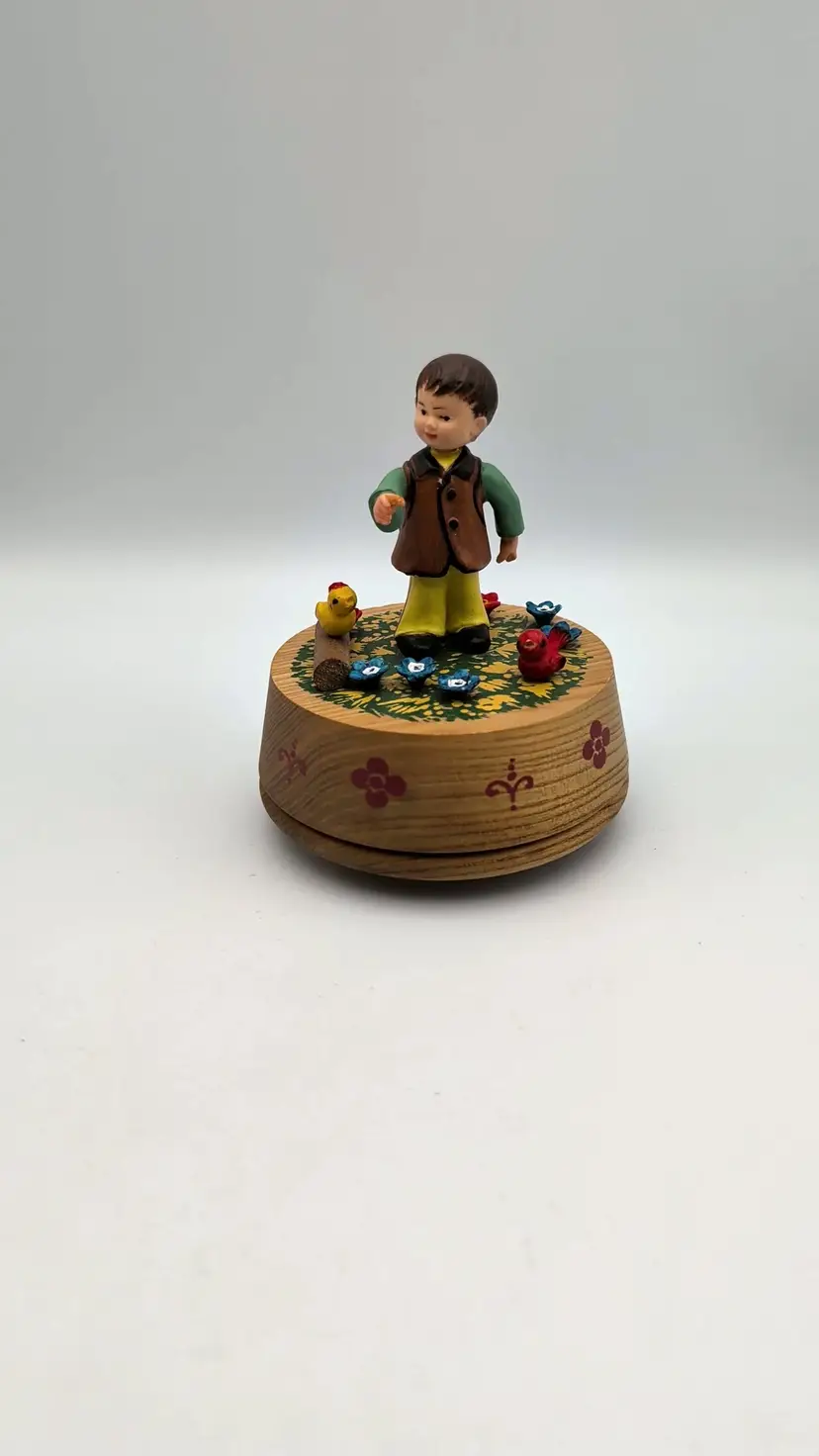 Vtg Thorens ANRI Music Box Boy With Back Sack Edelweiss Working Missing Flower