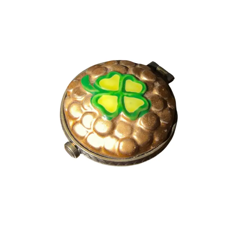 Lucky Clover 🍀 Pot of Gold Ceramic and Metal Trinket box w Boot charm