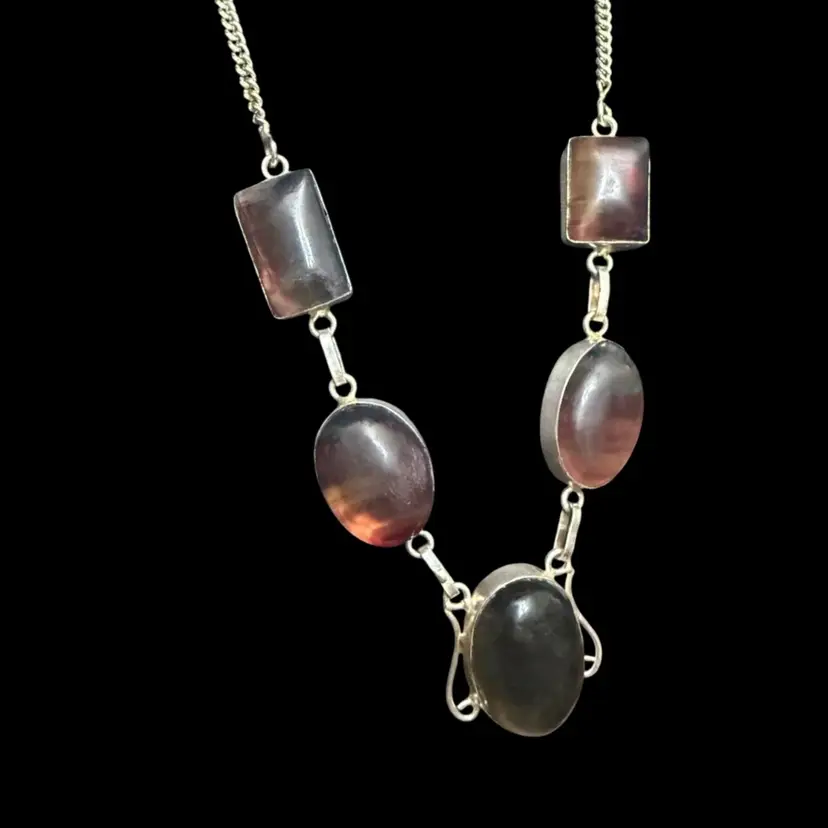 Sterling Silver And Flourite Necklace - 17 Inch