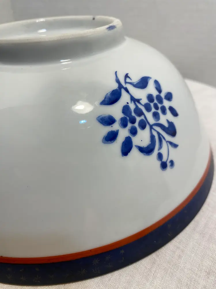 Vintage Hand Painted Blue and Gold Porcelain Asian Bowl