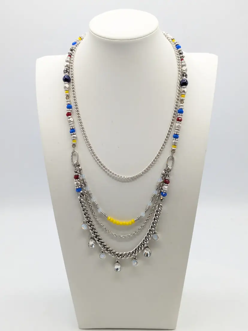 Premiere Designs 'Jess' Beaded Multi-Strand Silver Tone Necklace NWOT
