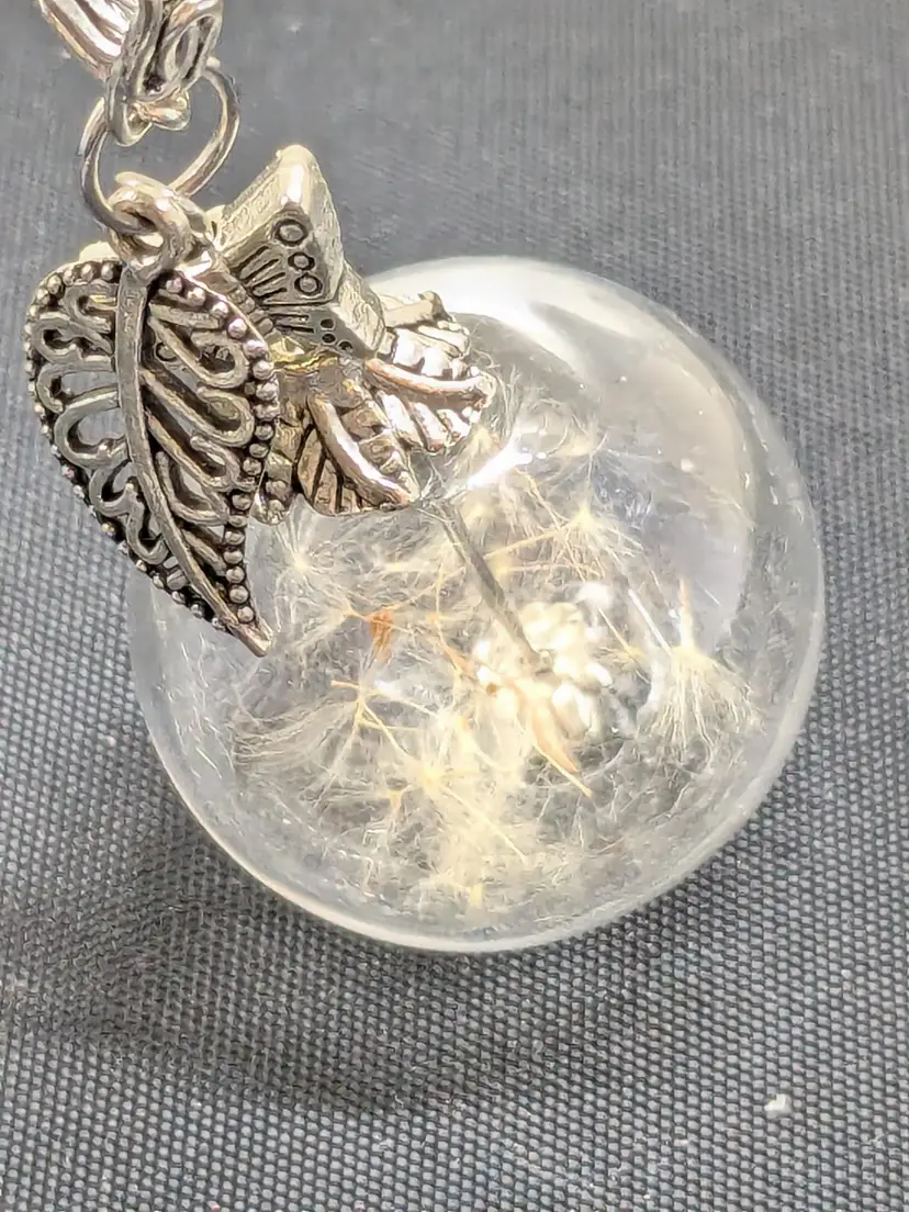 Dandelion Wish Pendant  Silver Tone Necklace