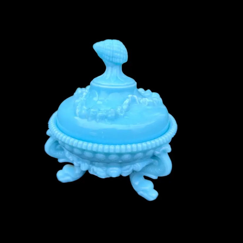 Vintage Blue Milk Glass Argonaut Candy Dish