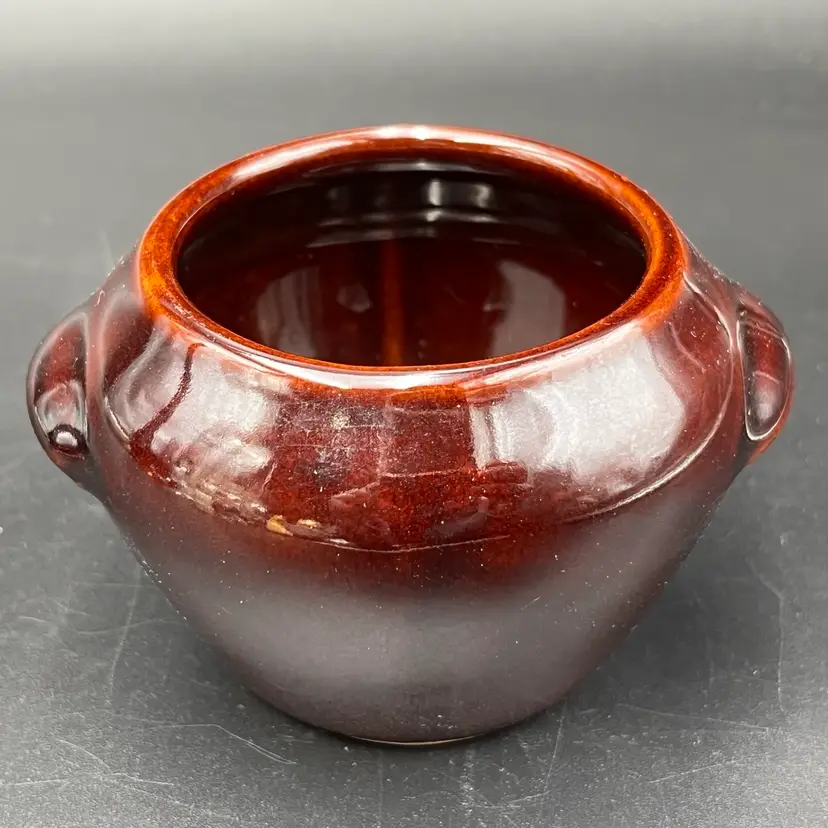 Brown Glaze USA Pottery Crock Jar Bean Pot Planter