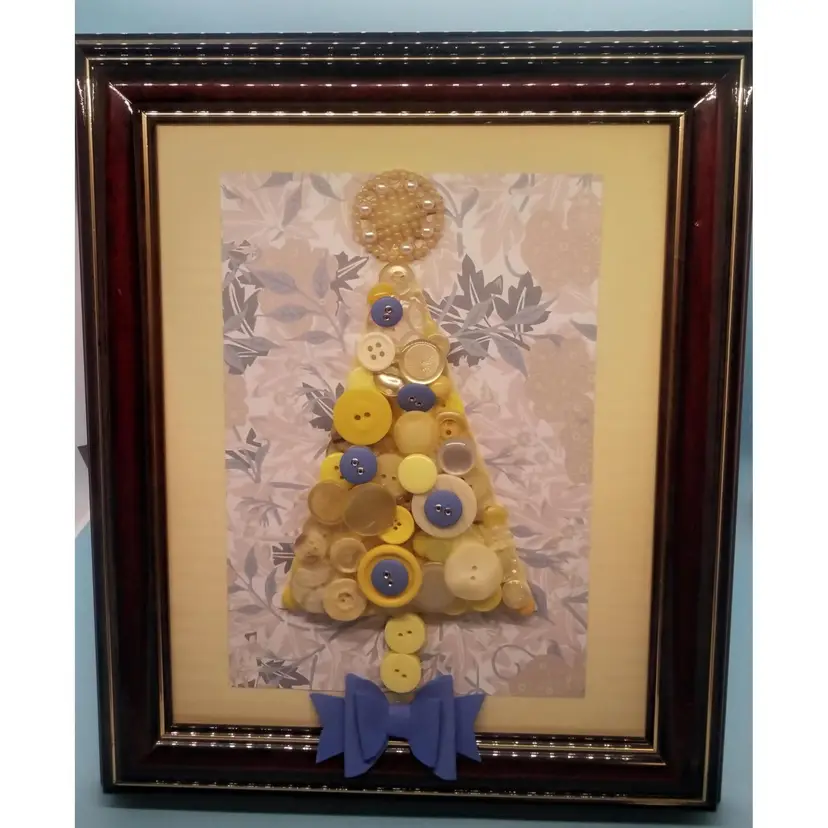 Framed Button Christmas Tree Art 8 x 10 Frame