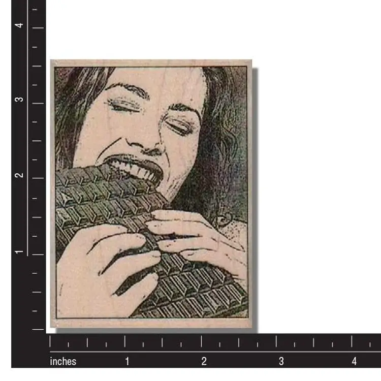 Lady Eating Chocolate Bar Rubber Stamp