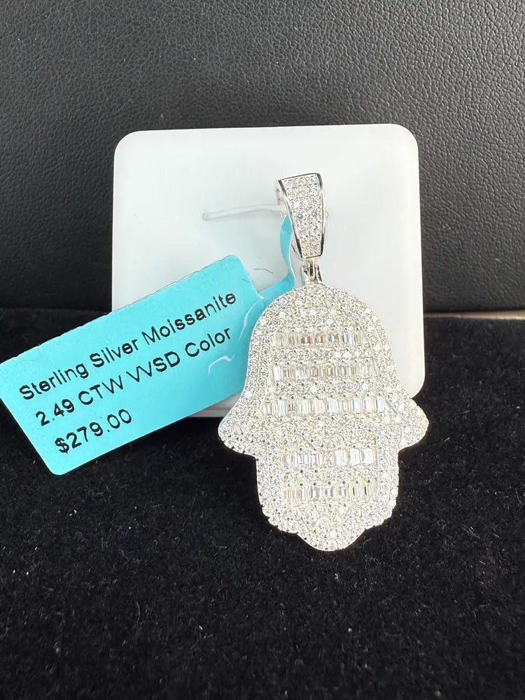 Sterling Silver Moissanite 2.49 CTW VVSD Color Hand Pendant