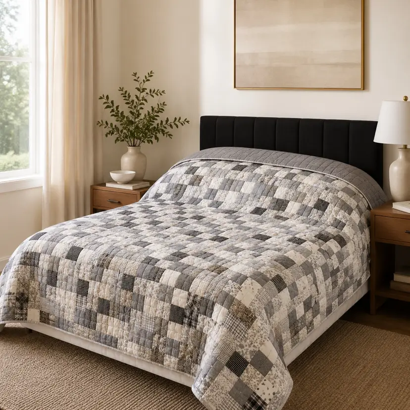 Garner Hill Farmhouse Quilt Black White Check Primitive Country Bedding queen/ king