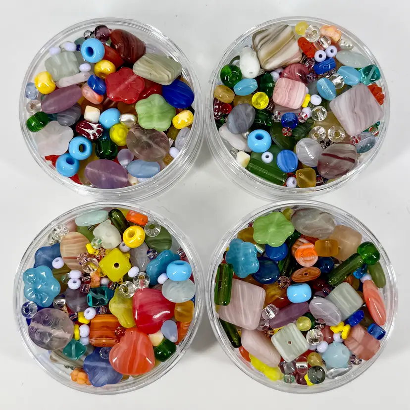 Winners Choice: (1st Quality) Czech Glass “BEAD SOUP” Assortment w/Stackable Container with UV Reactive Beads.