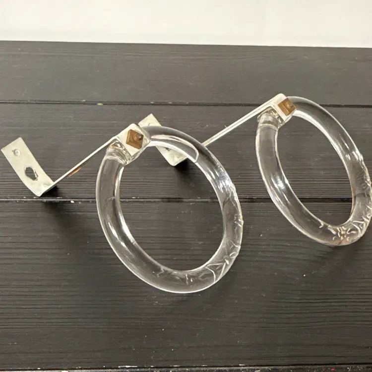 VINTAGE PAIR CLEAR GLASS ROUND RINGS CURTAIN DRAPERY TIEBACKS - BOWS & BLOSSOMS