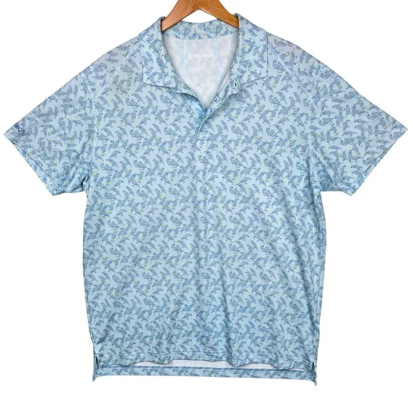 Bonobos Golf parrot print blue golf tech polo men’s size large outdoors casual