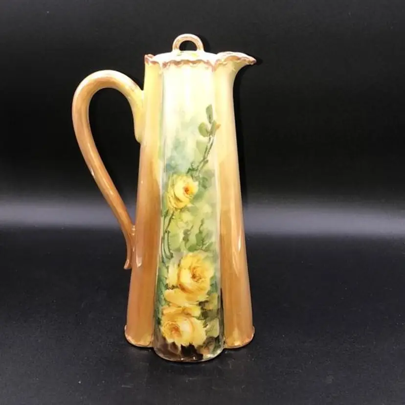 Haviland France Handpainted Chocolate /Coffee Teapot Yellow Rose Golden Lustre