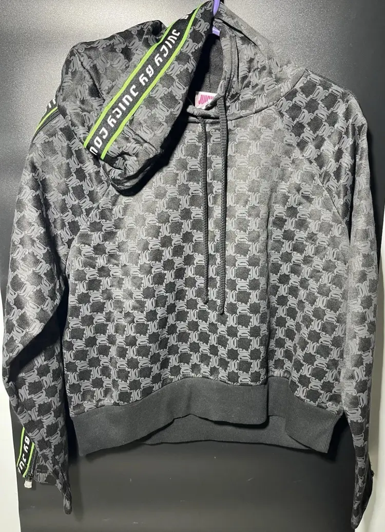 Vintage Y2K Juicy Couture Zip Up Arms, Black/green Hoodie medium Sweatshirt