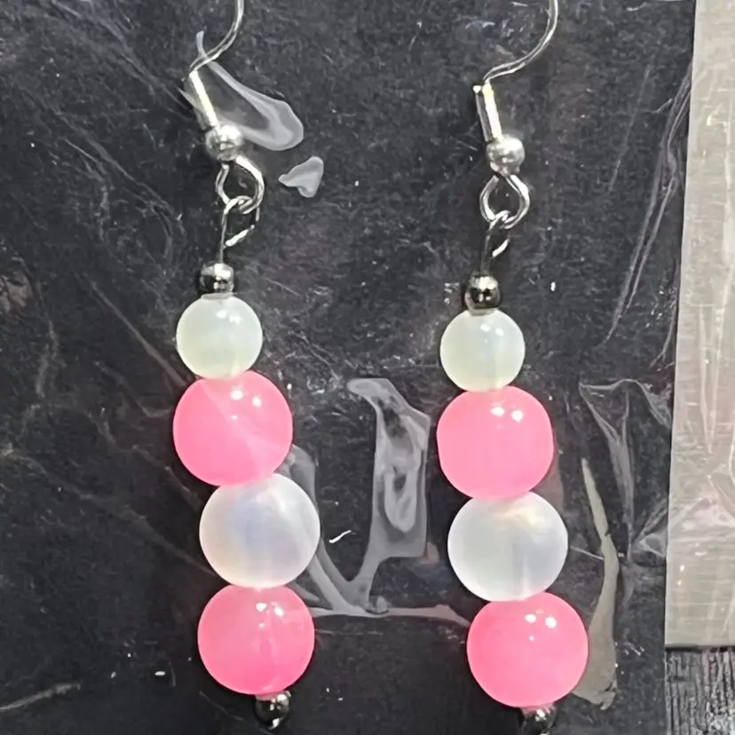 Pink And White Beaded Earrings Made By Me