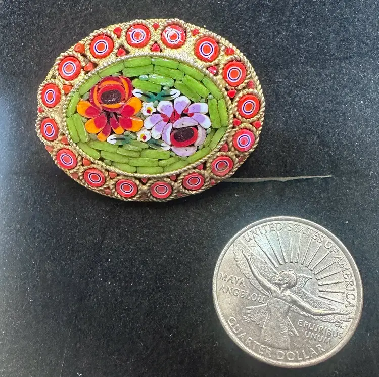#9 Large Vintage Glass Micro Mosaic Brooch