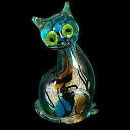 🇮🇹🇮🇹Italy Murano Silver Fleck Art Glass Cat Stickered 6” No Noted Flaws