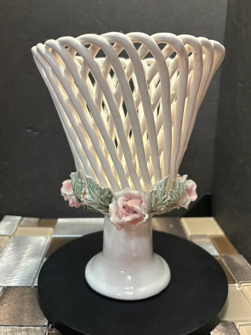 Vintage Lattice Porcelain Rose Vase