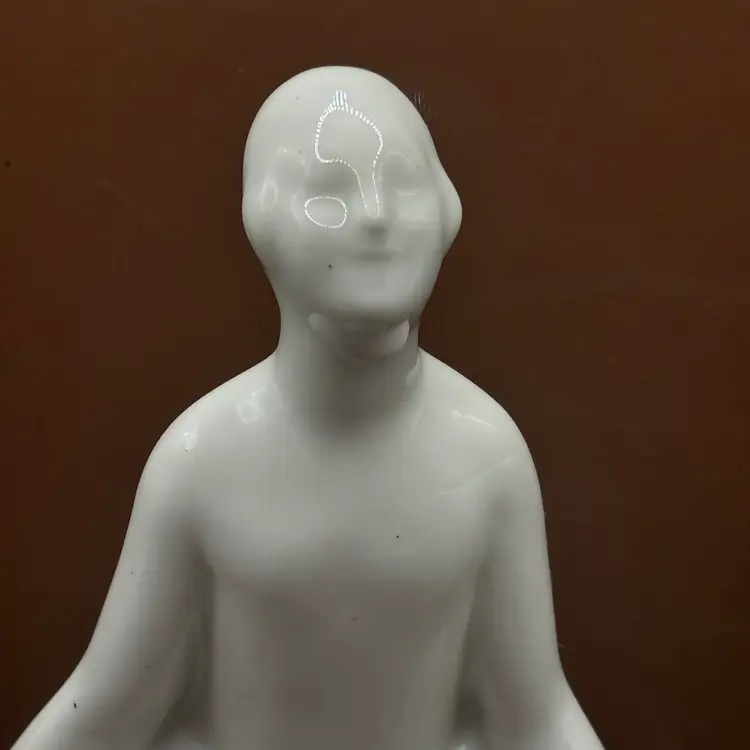 VTG Retro SUPERB LIMOGES PORCELAIN WOMAN STATUETTE POWDER BOX EARLY 20TH