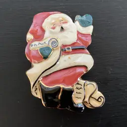 Vintage Blue Skies, Heather Goldminc Porcelain Santa Pin, 2.25×1.75 Inches