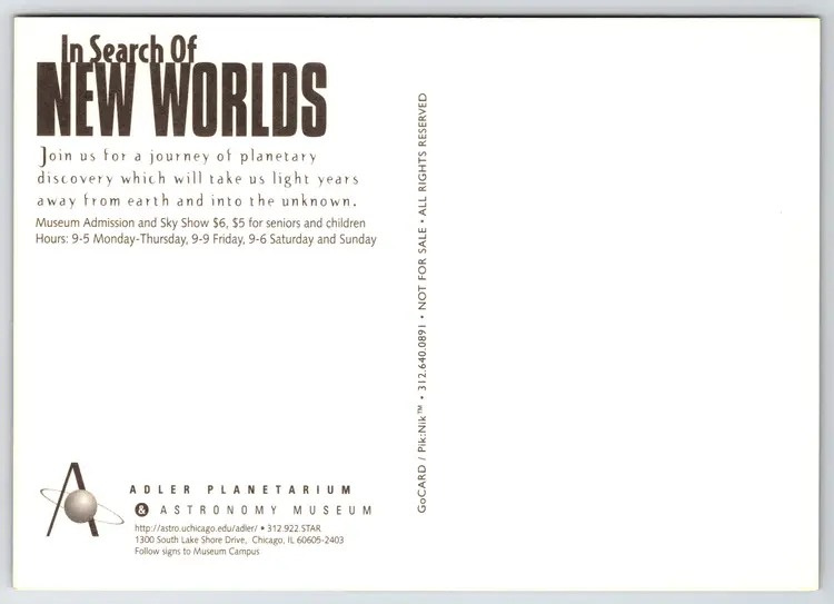 Postcard In Search of New Worlds Adler Planetarium Astronomy Museum Chicago Illinois - 12526
