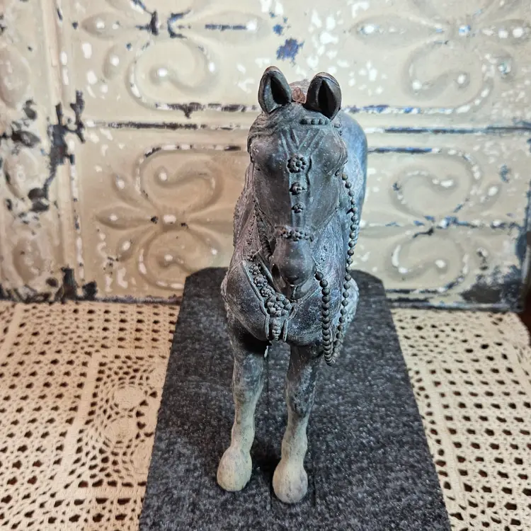 Indoor Outdoor Cast Metal Horse w/ Reigns & Bolt Attachments on Feet