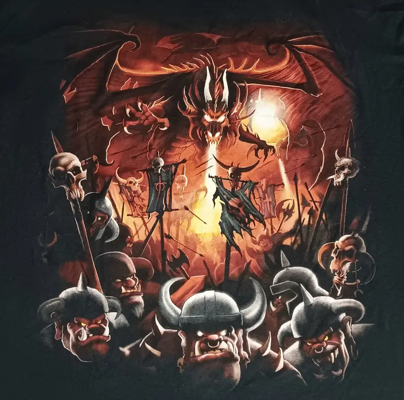 vintage Ogre Battle Flaming Dragon t-shirt Liquid Blue fantasy D&D dungeon