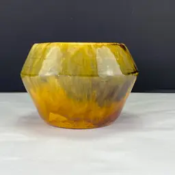 Vintage Retro Gold Green Glaze Pottery Planter Flower Pot