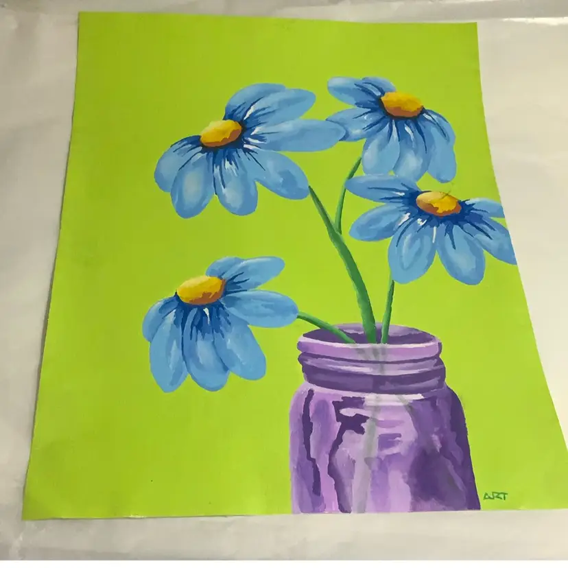 “Blue Eye Susan’s Flower” Painting Love Original Art Acrylic On Canvas Fits Standard 20” By 16” Frame Made By Me