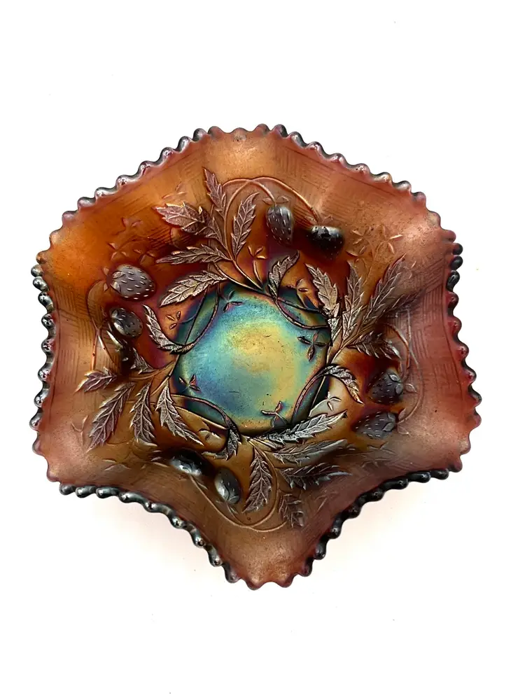 Northwood Amethyst Strawberries Sawtooth Carnival Glass Small Bowl