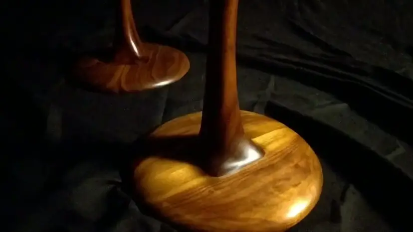 Pair, Solid Walnut End Tables, Hand Sculpted, Tulip Base